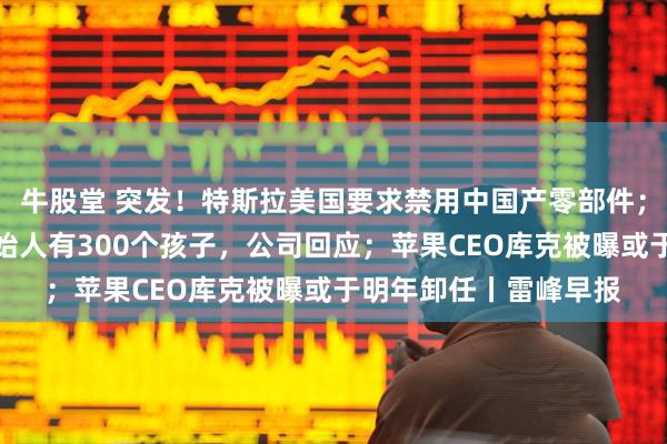 牛股堂 突发！特斯拉美国要求禁用中国产零部件；离谱！曝多益网络创始人有300个孩子，公司回应；苹果CEO库克被曝或于明年卸任丨雷峰早报